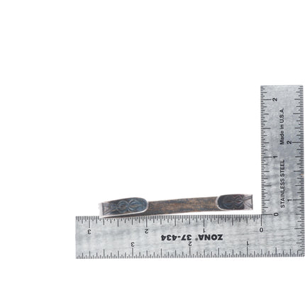 6.5" 1930's Vintage Navajo stamped owls ingot silver slim stacker cuff bracelet