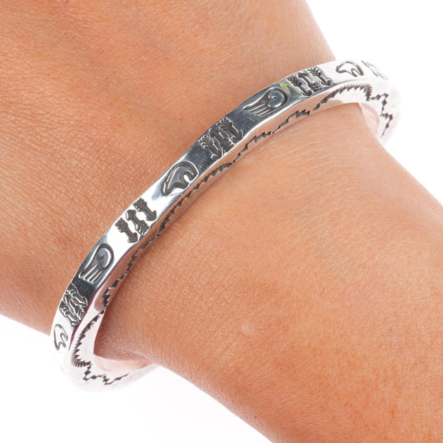 7.1" Vintage Navajo sturdy stamped sterling silver slim stacker cuff bracelet