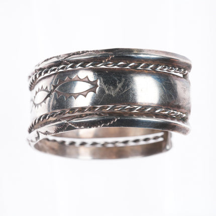 6.3" Vintage Navajo nicely stamped sterling silver carinated edges cuff bracelet
