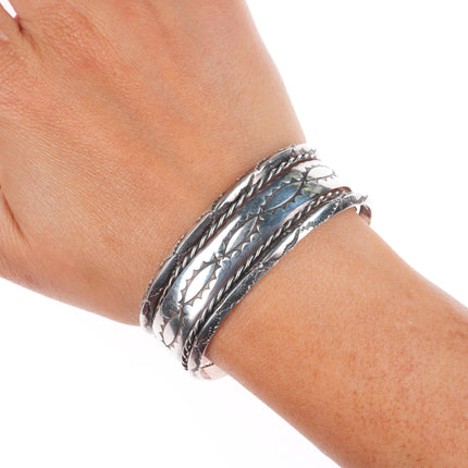 6.3" Vintage Navajo nicely stamped sterling silver carinated edges cuff bracelet