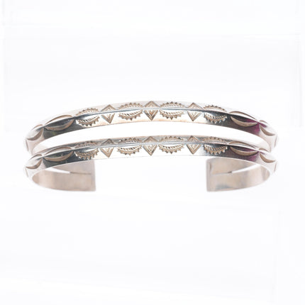 6.5" Vintage Navajo sterling silver stamped carinated double row cuff bracelet
