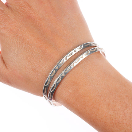 6.5" Vintage Navajo sterling silver stamped carinated double row cuff bracelet