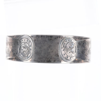 7.25" Antique Haida patriotic eagle/flag carved sterling silver cuff bracelet