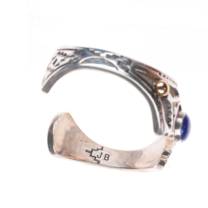 6.5" Jefferson Brown Navajo 14k gold accented sterling silver lapis cuff bracelet