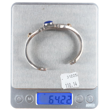 6.5" Jefferson Brown Navajo 14k gold accented sterling silver lapis cuff bracelet