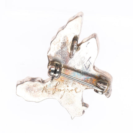 Lonjose Zuni sterling silver carved stone/shell bald eagle pendant/pin