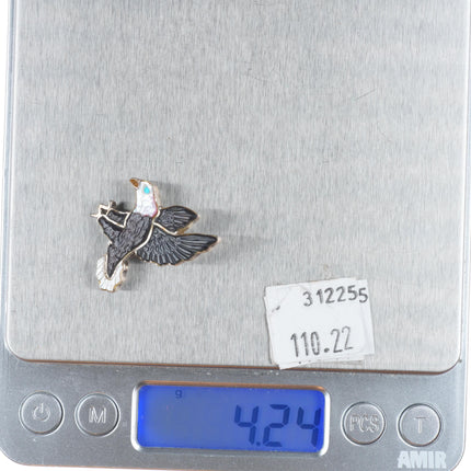 Lonjose Zuni sterling silver carved stone/shell bald eagle pendant/pin