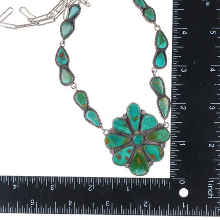 c1950 King's Manassa turquoise Vintage Navajo sterling silver cluster necklace