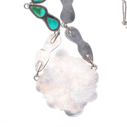 c1950 King's Manassa turquoise Vintage Navajo sterling silver cluster necklace