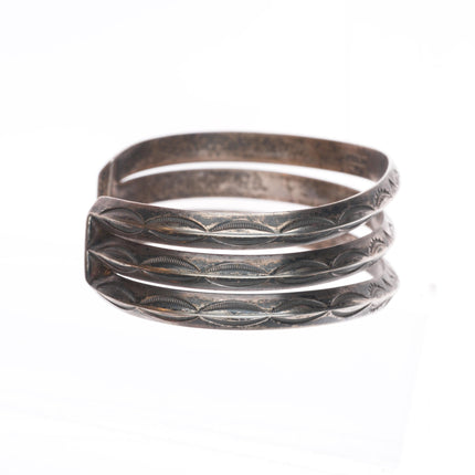 6.4" Vintage Navajo sterling silver 3 band stamped carinated cuff bracelet