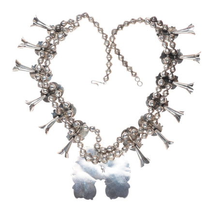 Larry Ruiz Navajo sterling silver high grade turquoise squash blossom necklace