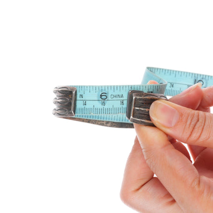6.4" Vintage Navajo sterling silver 3 band stamped carinated cuff bracelet