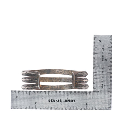 6.4" Vintage Navajo sterling silver 3 band stamped carinated cuff bracelet