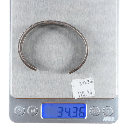 6.4" Vintage Navajo sterling silver 3 band stamped carinated cuff bracelet