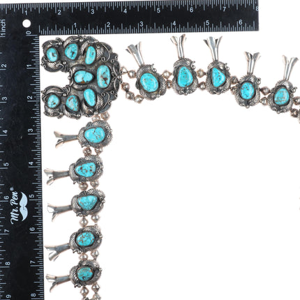 Larry Ruiz Navajo sterling silver high grade turquoise squash blossom necklace