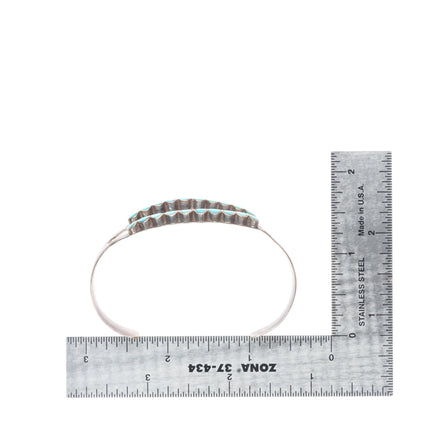 6.3" Vintage Dishta Zuni flush inlay turquoise sterling silver cuff bracelet