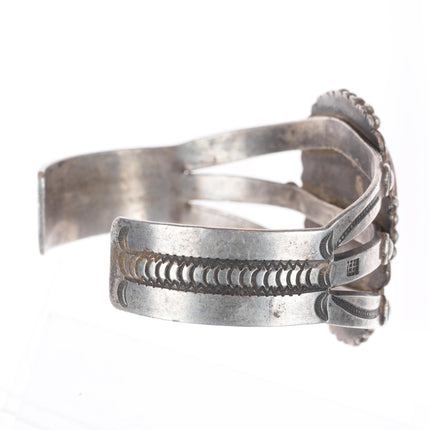 7.1" c1930's Navajo ingot silver petrified wood nicely stamped cuff bracelet