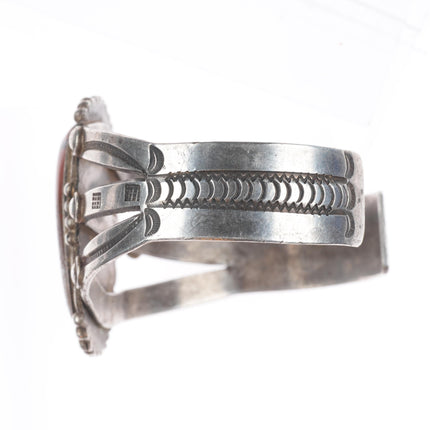 7.1" c1930's Navajo ingot silver petrified wood nicely stamped cuff bracelet