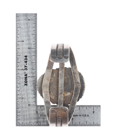 7.1" c1930's Navajo ingot silver petrified wood nicely stamped cuff bracelet
