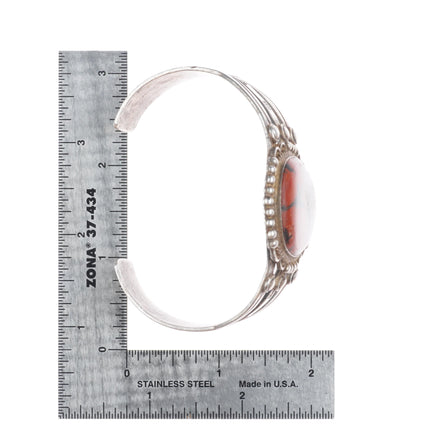 7.1" c1930's Navajo ingot silver petrified wood nicely stamped cuff bracelet