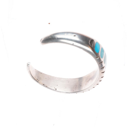 6.25" Vintage Zuni flush inlay turquoise sturdy sterling silver cuff bracelet