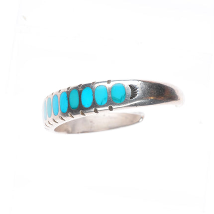 6.25" Vintage Zuni flush inlay turquoise sturdy sterling silver cuff bracelet