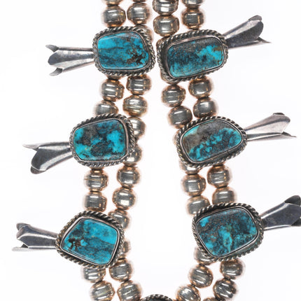 Vintage Navajo sterling silver high grade turquoise squash blossom necklace