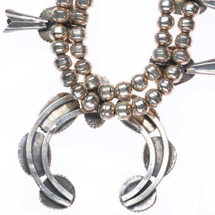 Vintage Navajo sterling silver high grade turquoise squash blossom necklace