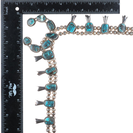 Vintage Navajo sterling silver high grade turquoise squash blossom necklace