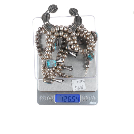 Vintage Navajo sterling silver high grade turquoise squash blossom necklace