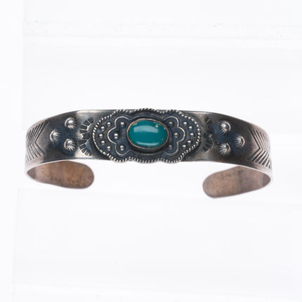 6.5" Vintage Fred Harvey sterling silver turquoise cuff bracelet orig label