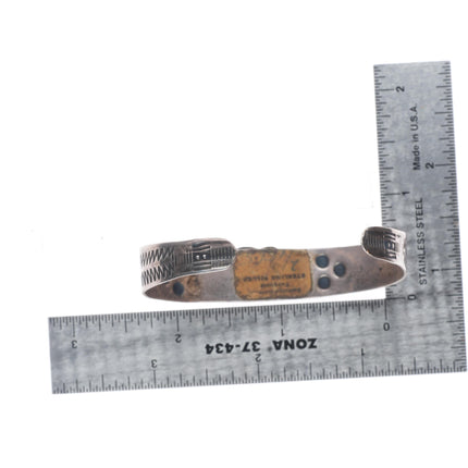 6.5" Vintage Fred Harvey sterling silver turquoise cuff bracelet orig label