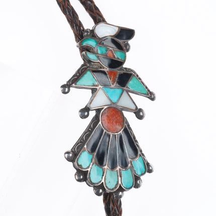 40's-50's Vintage Zuni sterling silver channel inlay thunderbird bolo tie