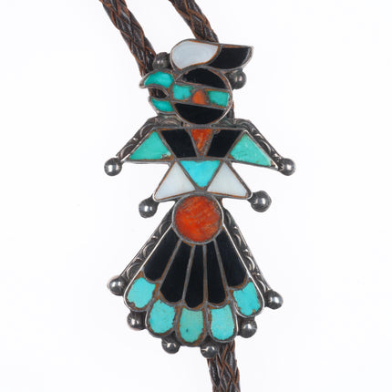 40's-50's Vintage Zuni sterling silver channel inlay thunderbird bolo tie