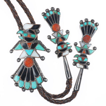 40's-50's Vintage Zuni sterling silver channel inlay thunderbird bolo tie