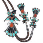 40's-50's Vintage Zuni sterling silver channel inlay thunderbird bolo tie