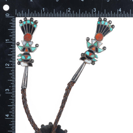 40's-50's Vintage Zuni sterling silver channel inlay thunderbird bolo tie