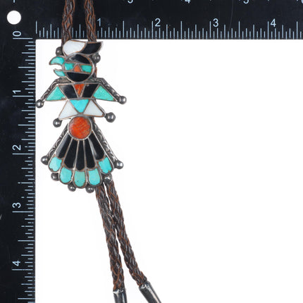 40's-50's Vintage Zuni sterling silver channel inlay thunderbird bolo tie