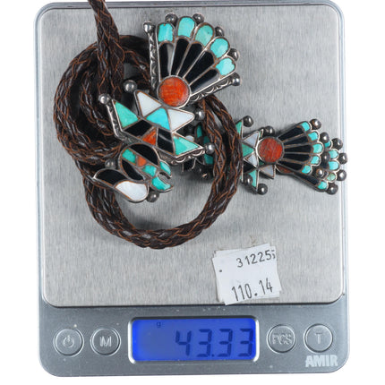 40's-50's Vintage Zuni sterling silver channel inlay thunderbird bolo tie