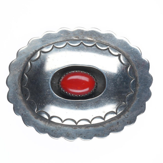 Vintage Navajo sterling silver shadowbox pin/brooch with red coral