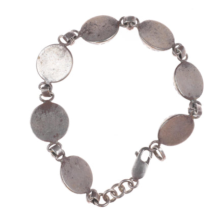 7.25" Vintage Navajo sterling silver snake eye turquoise link bracelet