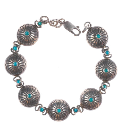 7.25" Vintage Navajo sterling silver snake eye turquoise link bracelet