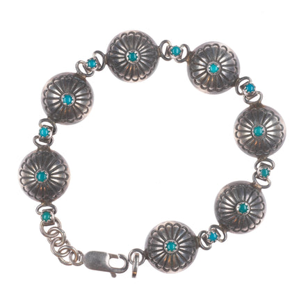 7.25" Vintage Navajo sterling silver snake eye turquoise link bracelet