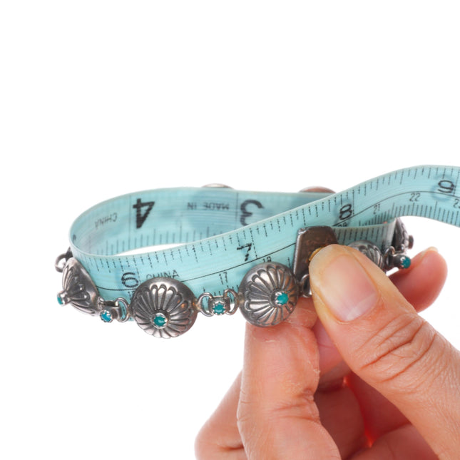7.25" Vintage Navajo sterling silver snake eye turquoise link bracelet