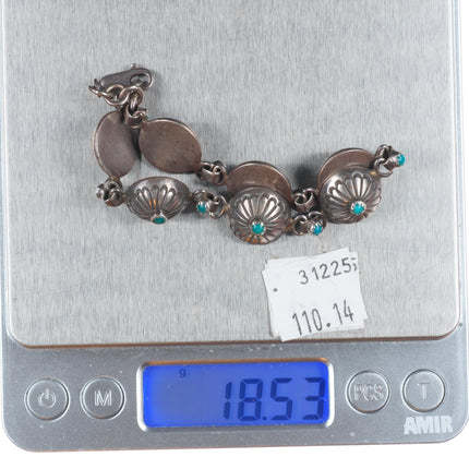 7.25" Vintage Navajo sterling silver snake eye turquoise link bracelet