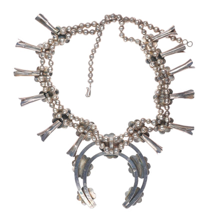 1960's Vintage Navajo sterling silversquash blossom necklace w/nice turquoise