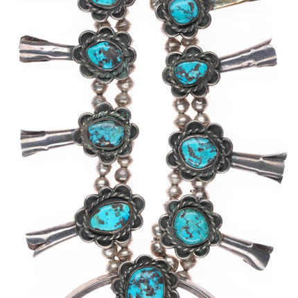1960's Vintage Navajo sterling silversquash blossom necklace w/nice turquoise