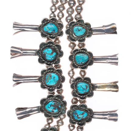 1960's Vintage Navajo sterling silversquash blossom necklace w/nice turquoise