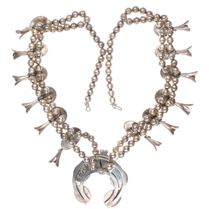 60s-70's Bisbee turquoise vintage Navajo sterling silver squash blossom necklace