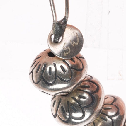 27.5" SW Navajo Pearl hand stamped/handmade beaded sterling silver necklace